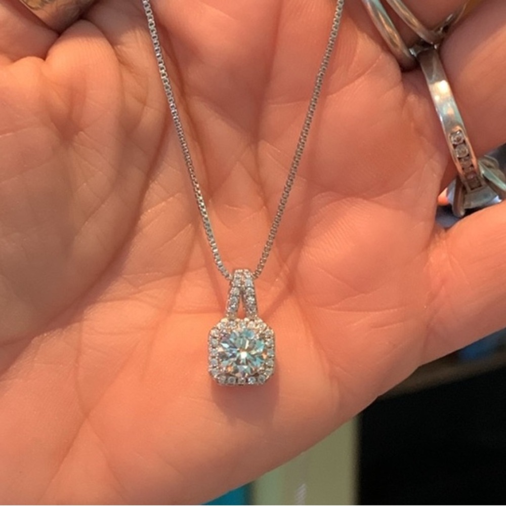 Over 1 cttw Moissanite fancy square halo necklace